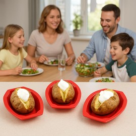 3-Pack Microwave Potato Cooker Plates – BPA-Free Plastic – Cooks 1 Potato per Plate – Fast & Even Microwave Baking – Dishwasher Safe – by Dependable Industries Inc. Essentials