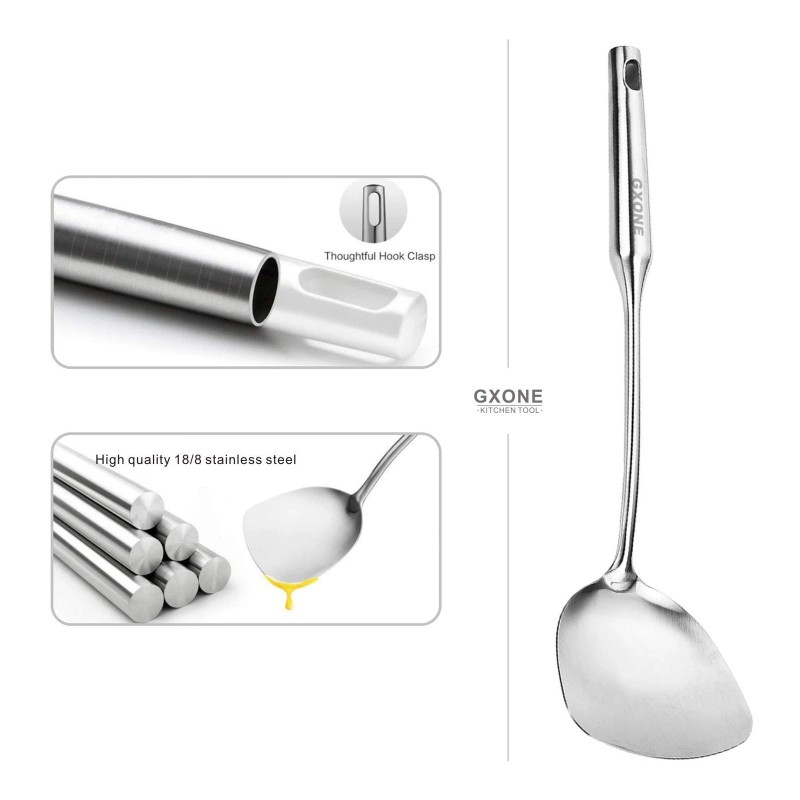 Gxone Wok Spatula Stainless Steel, Wide Metal Spatula with Hollow