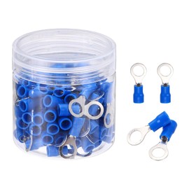 MECCANIXITY 100Pcs Insulated Ring Terminal RV2-6 Battery Lugs 16-14AWG Electrical Crimp Terminals Eyelet Wire Connectors for Industrial, Electrical Wiring, Blue