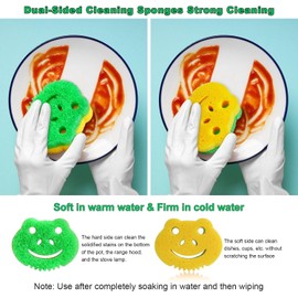 SmilePowo 5 Pack Frog Dual-Sided Multi-Functional Scrub Sponge, Dual-Sided Temperature Controlled Kitchen Sponge for Dishes,Furniture,Scrub Sponges Household Cleaning Pads Bathroom Wall Cleaner