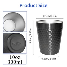 TIICOO Stainless Steel Cups 4 Packs 10oz/300ml Stackable Double Wall Insulated Metal Shatterproof Cups Titanium-Plated Diamond Textured Surface Heat Resistant Dishwasher Safe (Black - 4 Packs)