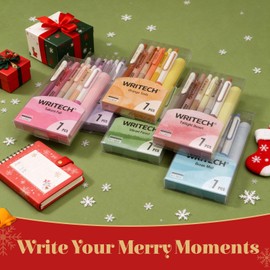 WRITECH Gel Pens Journaling Highlighters: Journal Set Aesthetic Assorted Pastel Color Ink 0.5mm Fine Point Retractable 0.7mm Black Pen Smooth Writing Drawing No Bleed 7ct (Purple)