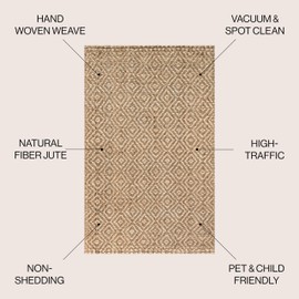 JONATHAN Y NFR100A-6SQ Hira Hand Woven Diamond Chunky Jute Natural 6' Square Area Rug Rustic, Vintage, Industrial, Perfect for Bedroom, Living Room, Kitchen