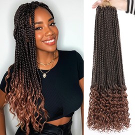 18 Inch Goddess Box Braids Crochet Hair with Curly Ends 8 Packs Pre-looped 3X Goddess Braids Hair Extensions Synthetic Bohemian Box Braiding Hair for Women (15Strands/pack T30#)