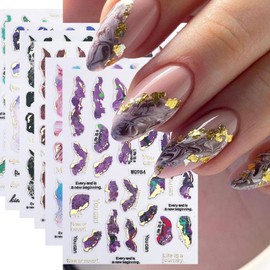 Marble Nail Stickers 6 Sheets 3D Self-Adhesive Bronzing Marble Nail Art Stickers Irregular Gold Foil Stripe Line Designer Nail Decals for Women DIY Acrylic Nail DIY Manicure Decorations