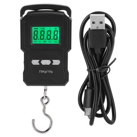 Portable 75kg LCD Digital Scales Electronic Hand Hook Belt Luggage Hanging Scales Backlight Weighing Digital Display Hanging Hook Electronic Scale with Tape Measure