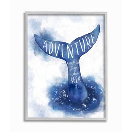 Stupell Industries Adventure Awaits Phrase Whale Tale Ocean Animal Inspiration, Designed by Ziwei Li Wall Art, 11 x 14, Grey Framed