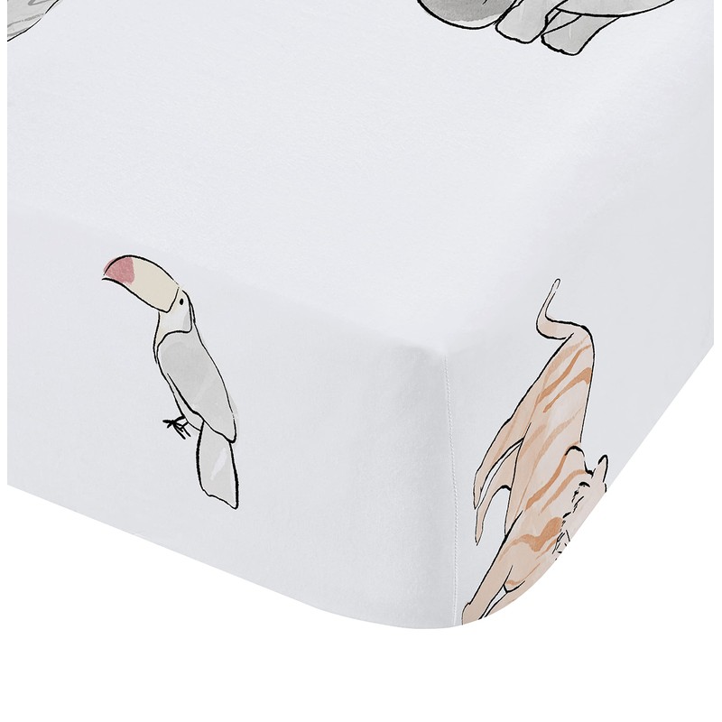 Bianca Zoo Animals Cotton Single Fitted Sheet White