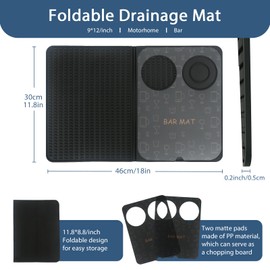 Foldable Bar Mat 18x12 inch - 3-in-1 Silicone Drying Mat with Removable Cutting Board & Rim Tray | Countertop Protector for Home, Outdoor, Travel | Professional Cocktail Accessories (Black)