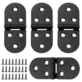 Pack of 4 Hinge, Folding Hinge, 180 Degree Hinges, Foldable Round Edge Hinges, Furniture Hinges, Screw-On Hinge, Table Hinge with Screws for Cupboard, Wardrobe, Wooden Box, Furniture (Black)