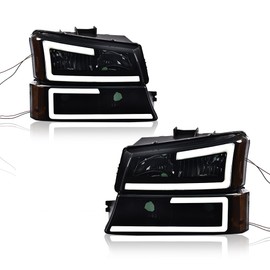 ANDPLAY LED DRL Headlights,Fit Chevy Avalanche 2003-2006/Compatible with Chevy Silverado 1500 2500 3500&HD 2003-2006 Bumper Headlamp,faro Smoky lens Black Housing Amber Reflector