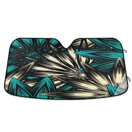 senya Car Windshield Sunshade Vintage Teal Blue Flowers Pattern, Blocks Sun Visor Protector Foldable Sun Shield Keep Your Vehicle Cool, Fits Windshields of Most Sizes
