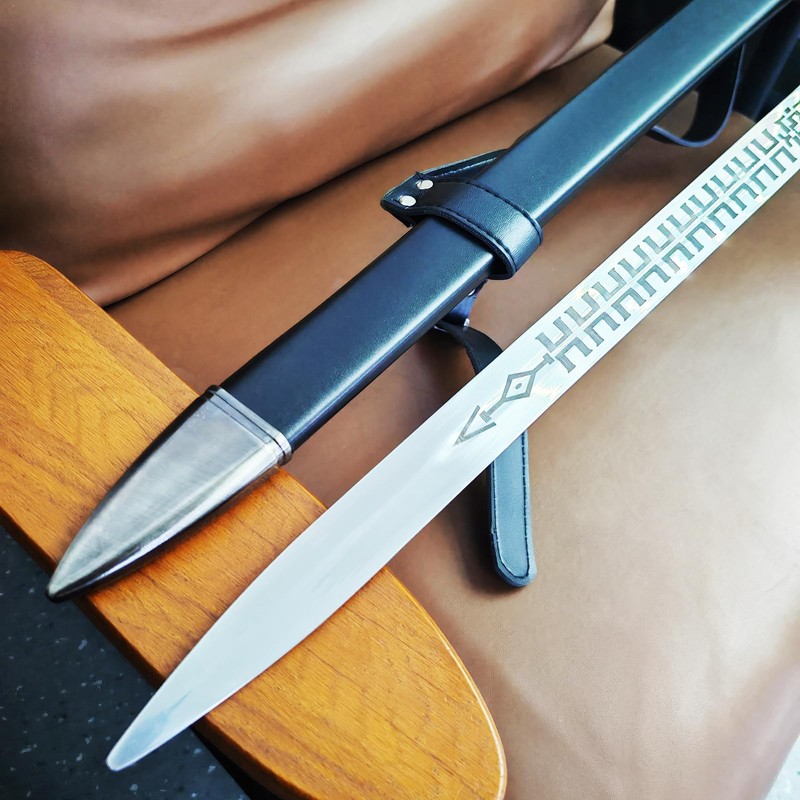 Medieval White Wolf Silver Steel Sword Metal Two Handed Replica