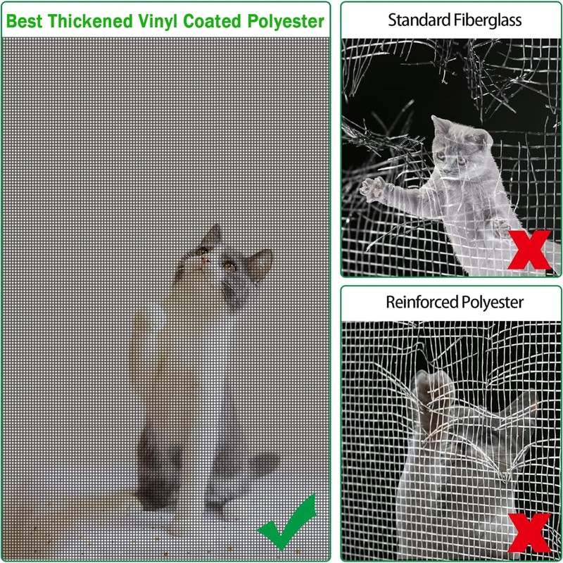 QWR Pet Proof Window Screen Replacement Kit, 48"x118" Durable High