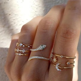 Gold Rings for Women Non Tarnish Chunky Gold Rings Stackable Rings Boho Pearl Cubic Zirconia Rings Stacking Knuckle Rings Set Gifts Trendy Stuff Stocking Stuffers
