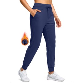 Soothfeel Women's Fleece Lined Joggers Water Resistant High Waisted Sweatpants Winter Warm Thermal Running Hiking Pant Pocket （Navy M）