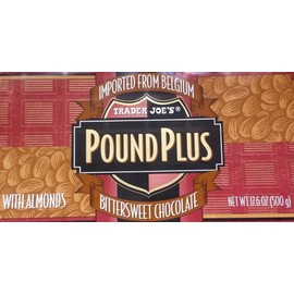 Trader Joes Bittersweet Dark Chocolate (54% Cocoa) with Almonds HUGE POUND PLUS Candy Bars 2 PACK NO ARTIFICIAL FLAVORS NO PRESERVATIVES