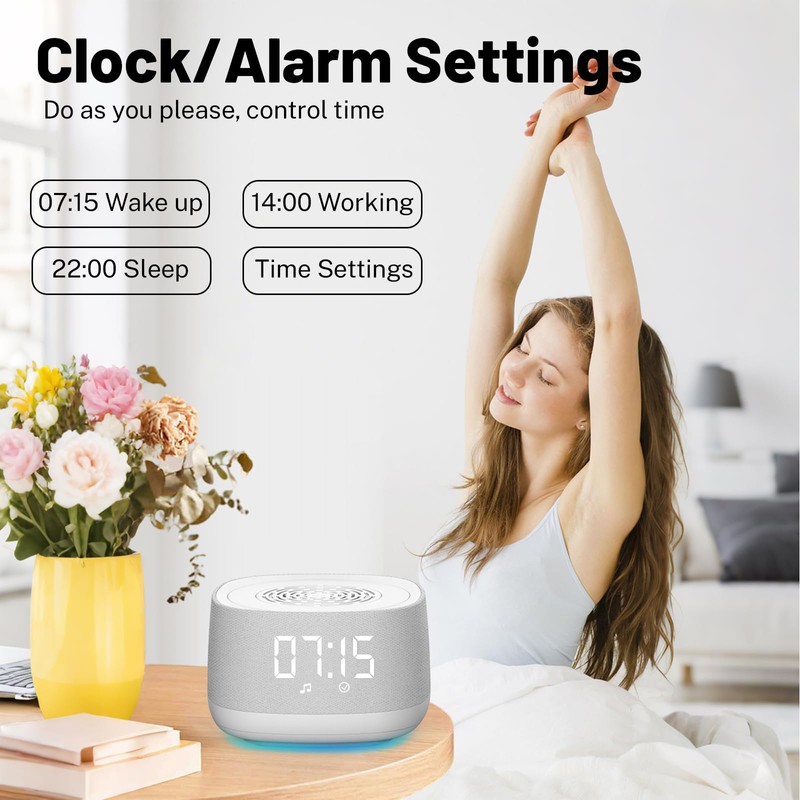 Sound Machine & Clock with Bluetooth 5.4, 14 Soothing White