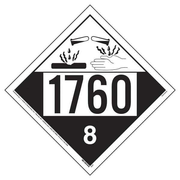 1760 Placard, Class 8 Corrosive 10-pk. - 10.75" x 10.75"