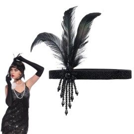 Cerioll 1920s Black Feather Headband 20s Accessories Women Vintage Feather Hair Bands Bridal Headband Hair Accessories Flapper Headband Wedding Party Costume