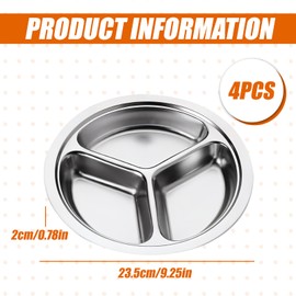 Pack of 2 Round Divided Dinner Plates, Stainless Steel, 24 cm Portion Control Plates with 3 Compartments, Stainless Steel Divided Plates, Children, Bariatric Plate, Camping Metal Plate for Dinner