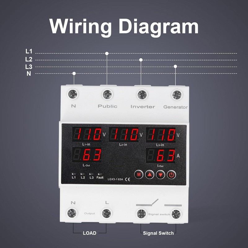 Generator Transfer Switch, Automatic Transfer Switch, Clear LED Display, 3