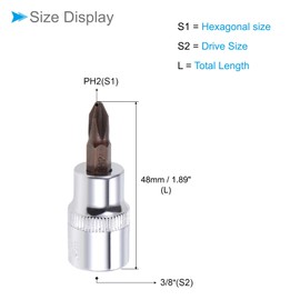 CoCud Phillips Bit Socket, PH2 Bit 3/8" Drive 1.89" Long, S2 Alloy Steel Heat Treated CR-V Socket - (Applications: for Fastener Application), 3-Pieces
