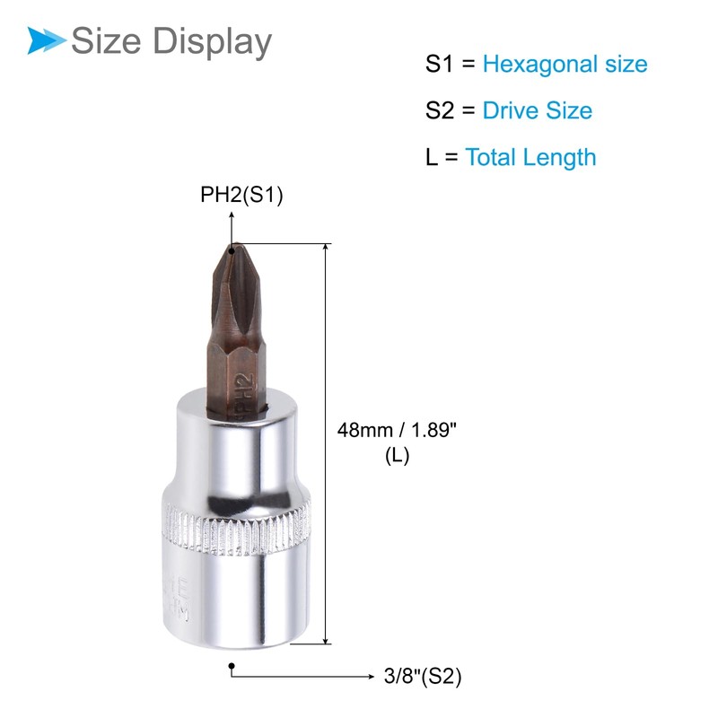 CoCud Phillips Bit Socket, PH2 Bit 3/8" Drive 1.89" Long,