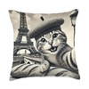 Paris Cat in Beret with Baguette Funny Eiffel Tower Throw
