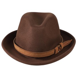 Men Wool Fedora Trilby Hat Panama Hat Elegant Short Brim Jazz Cap Vintage Style Roll-up Gentleman Jazz Hat Classic Leather Band Bowler Hat Homburg Party Gangster Hat Talent Show for Men Women Brown
