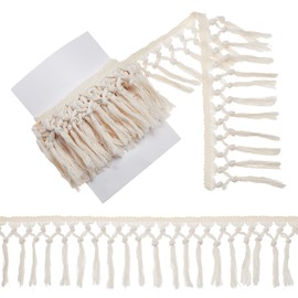 letsinstyle 5 Yards Cotton Tassel Trim, 4.7 Inch Wide Boho Macrame Tassel Ribbon, Fringe Trims for Sewing Accessories DIY Crafts and Home Decoration