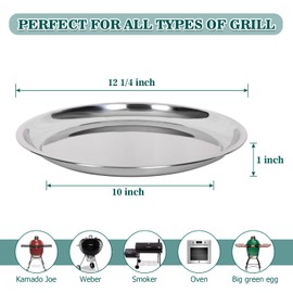 Vankey 12 in Stainless Steel Pizza Pan Perfect for Big Size Green Egg, Kamado Joe, Weber & Acorn Grills & Smokers, Kitchenware Round Roaster Pan, Stainless Steel Drip Pan Reusable & Easy Clean