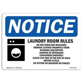 OSHA Notice Sign - Laundry Room Rules Do Not Overload Sign with Symbol | Vinyl Label Decal | Protect Your Business, Work Site | Made in The USA