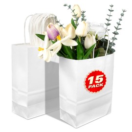 MAQIHAN Small Kraft Bags with Handles - 15 Pcs White Kraft Gift Paper Bags Small Gift Bag with Candy Birthday Party Favor Christmas Valentines Shopping Business DIY Craft