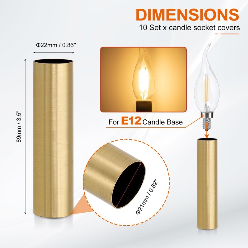 PATIKIL 3.5" Tall Candle Covers Sleeves, 10Pcs Metal E12 Chandelier
