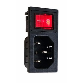 IEC Socket C-14 10A/250V, with Replaceable Red 4Pin LED Switch 6A/250V