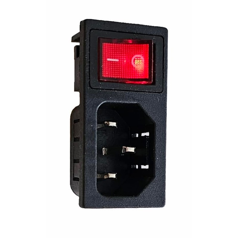 IEC Socket C-14 10A/250V, with Replaceable Red 4Pin LED Switch
