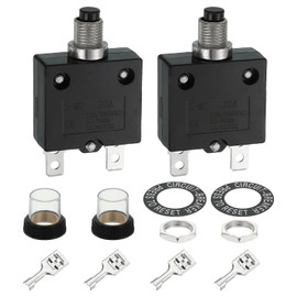 sourcing map 2PCS 20A Thermal Circuit Breakers, 125/250V AC,32/50V DC Manual Reset Push Button Overload Protector Circuit Breaker with Waterproof Button Caps Quick Connector Terminals, L-MC