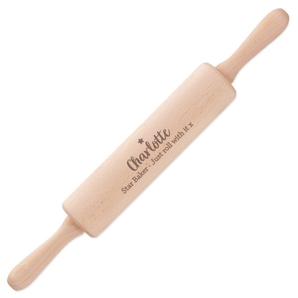 Personalised Rolling Pin Star Baker Baking with Message Any Name Custom