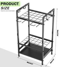 VGMiu Garden Tool Organizer Rack for Garage, Yard Tool Tower Rack Organizer, Tools Stand Storage with Hooks Black Metal Garden Tools Holder for Yard Shed Garage Organization