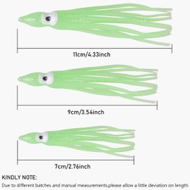 Soft Plastic Octopus Squid Skirt Fishing Lures Saltwater Octopus Skirts Glow Lure Trolling Bait Fishing Tackle for Sea Bass Salmon Trout 7cm 9cm 11cm, 30pcs