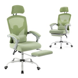 DUMOS Home Office Desk Chair with Footrest, High-Back Mesh Rolling Swivel Reclining Chairs with Wheels, Comfortable Headrest, Lumbar Support, Comfy Arms for Home, Office, Gaming, Elegant Green