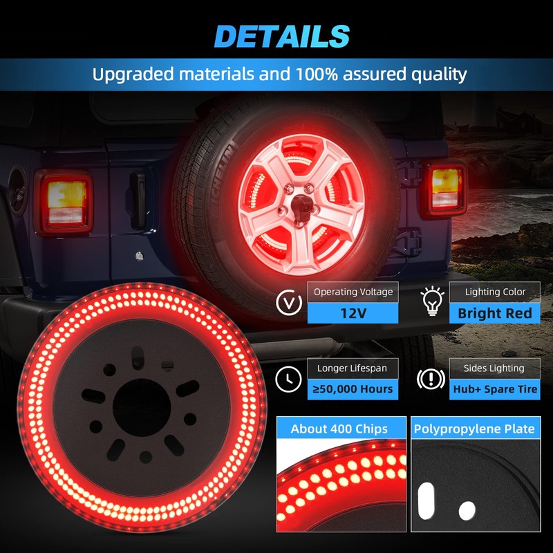 SUPAREE 3-side Spare Tire Brake Light Wheel Light 3rd Third