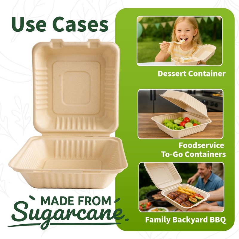 Lxins ECO 9x9 Inch To Go Boxes 75 Pack, Compostable