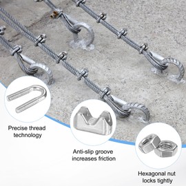 M METERXITY 8-Pack Cable Clamps, M4 Stainless Steel 4mm Wire Rope Clip Thimble U Bolt Saddle Fastener for Diameter Cable Rigging/Sailing/Clothesline, Wire Clamps