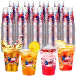 Pickmesh 100 Pcs 12oz Patriotic Cups Plastic Memorial Day Cups Bulk, 4th of July Cup Disposable Red White Blue Cup Independence Day Party Supplies for July 4th American USA Party(Patriotic Heart)