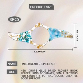 PLATEYTR 3 Pieces Baguette de Lecture, Thumb Bookmark, Book Thumb Holder, Thumb Book Holder, Resin Book Page Holder, Suitable for Reading Lovers, Book Lover Gifts (Blue, Purple, Yellow)