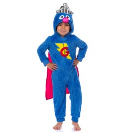 Sesame Street Union Suit Boy's Toddler Super Grover Costume Pajama Outfit (Super Grover, 5T)