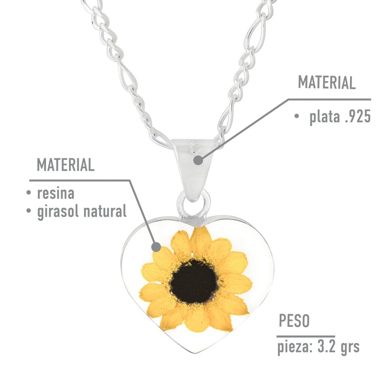 Dije Corazón "Tú Sí Eres Bonita" Collar Girasol en Plata
