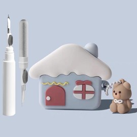 Cute Case for AirPods 4 Case Cover 2024 with Cleaner kit, Airpods 4 Cases Women Anti-Drop Silicone iPods 4 Earbuds Accessorie Charging Cases Girl Keychain for Airpods 4th Generation (Ice Cream House)